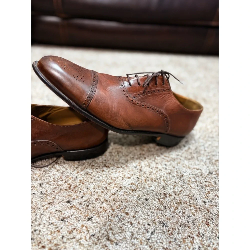 John W Nordstrom Oxfords Dress Shoes Mens Size 12 Brown Leather Cap Toe Italy